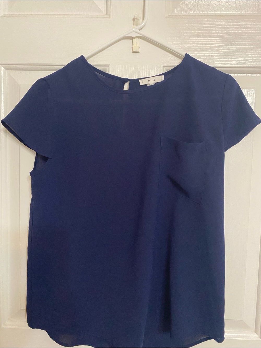 mine Navy Short Sleeve Pocket Blouse